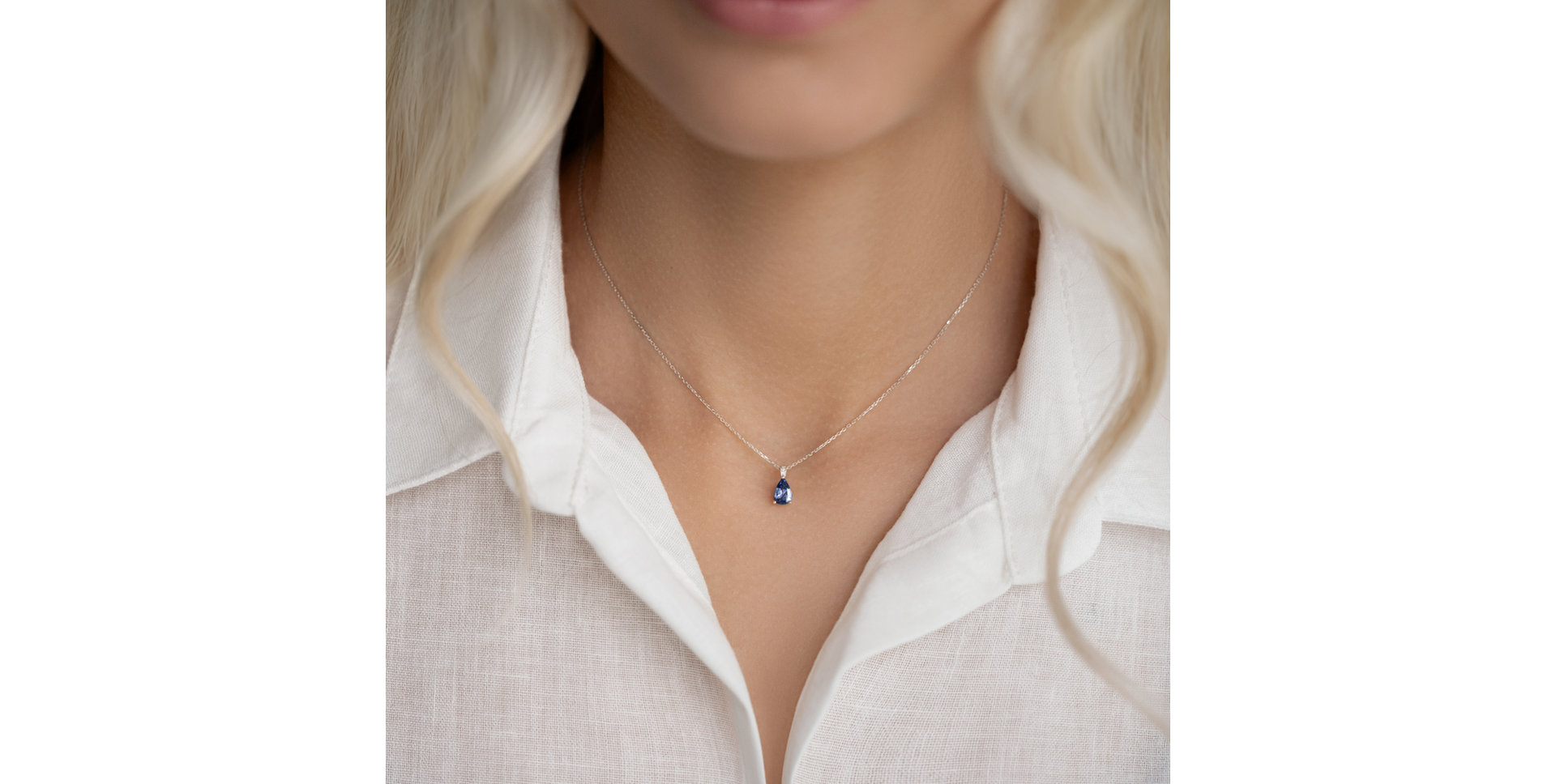 Náhrdelník s diamanty a tanzanitem Teardrop
