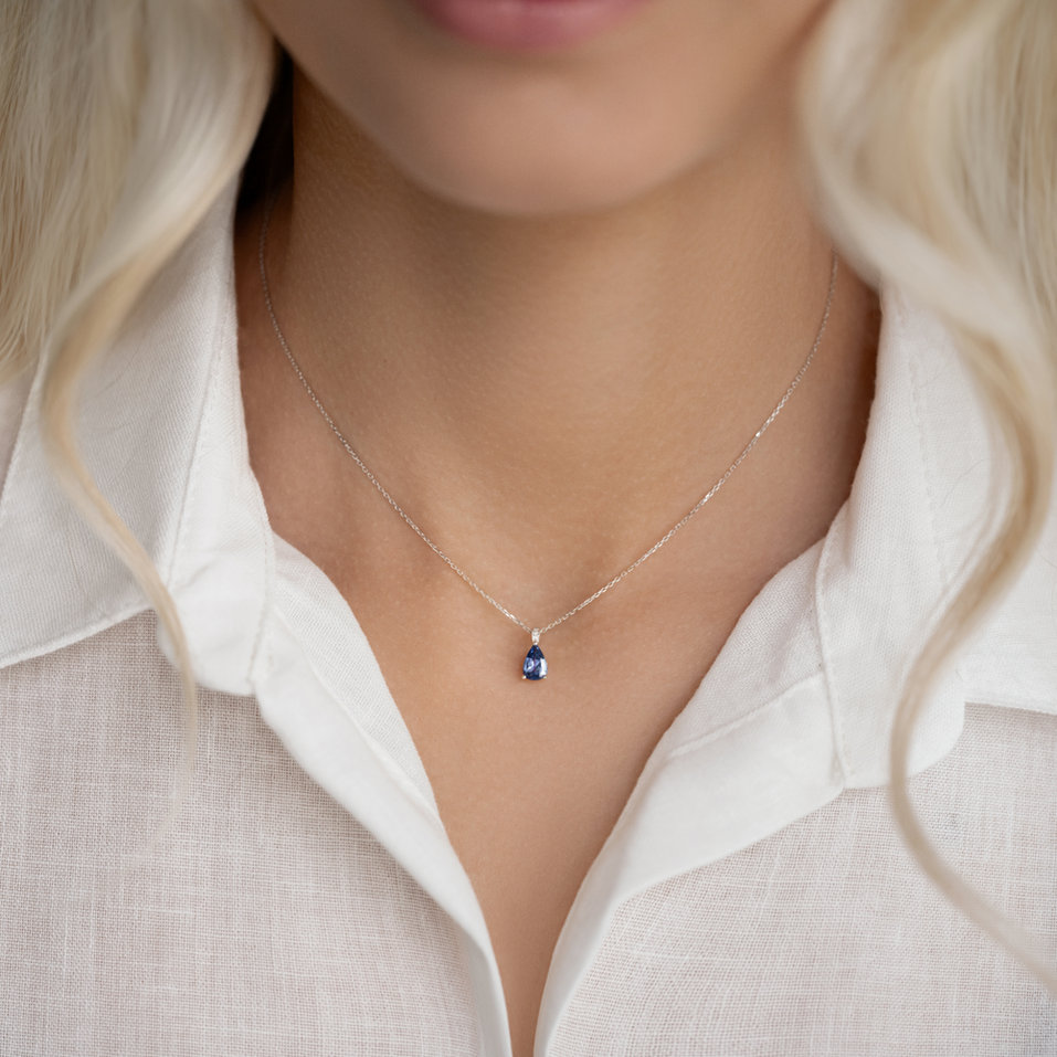 Náhrdelník s diamanty a tanzanitem Teardrop