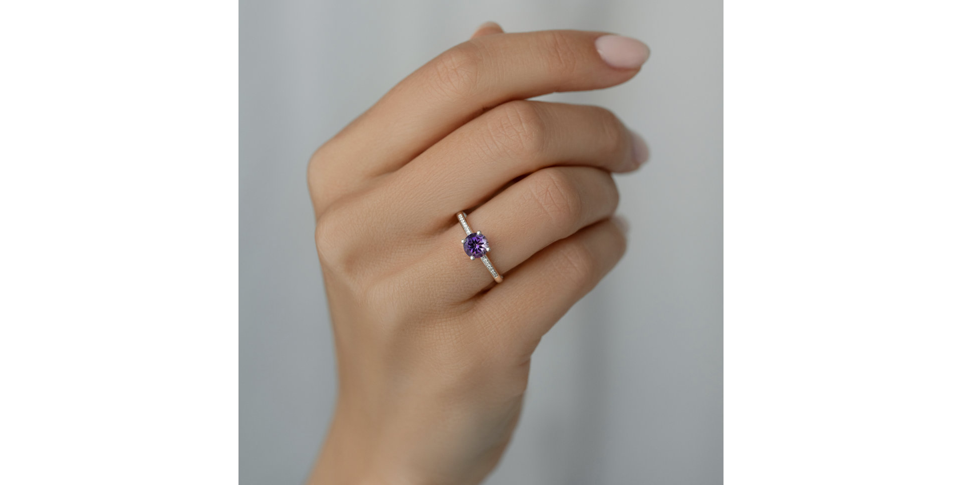 Prsten s diamanty a ametystem Satin