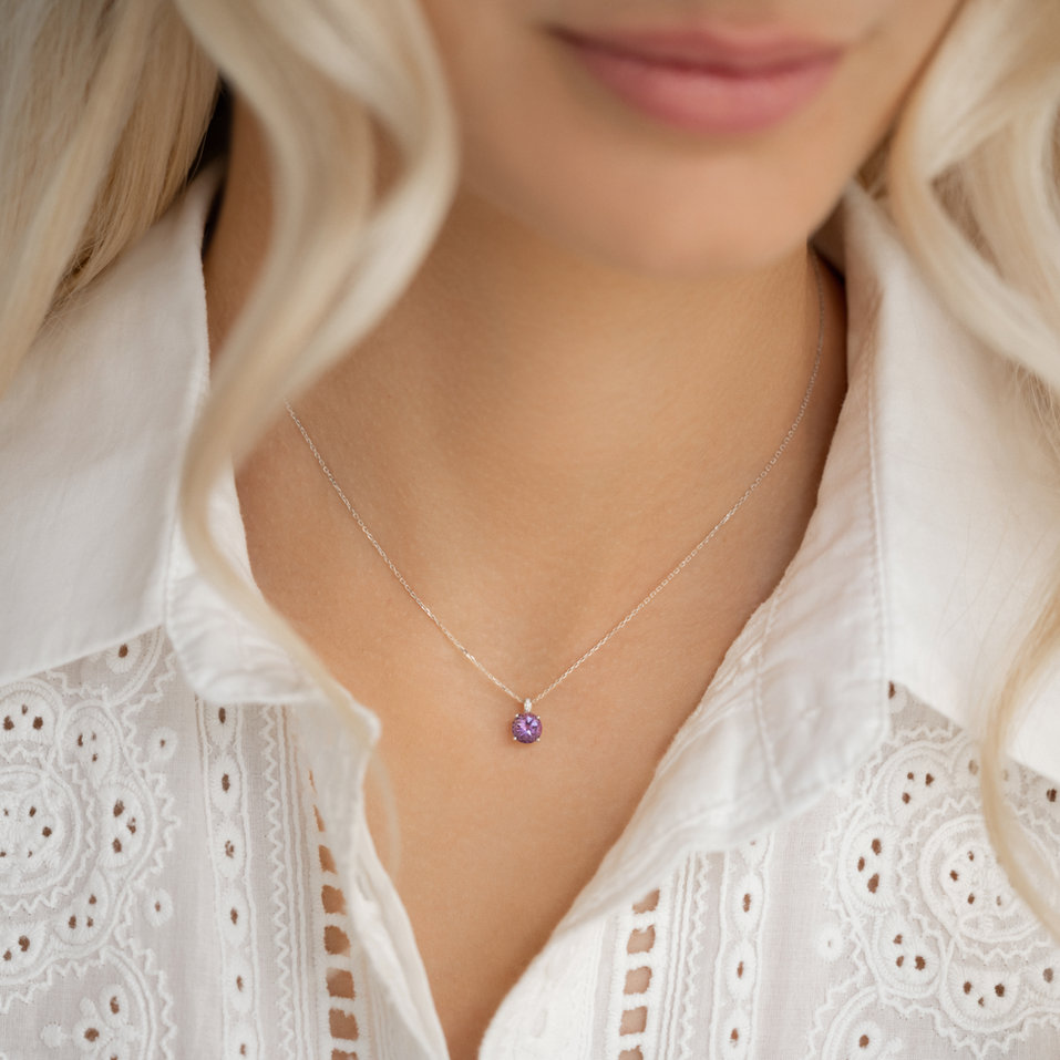 Náhrdelník s diamanty a ametystem Zephyrine