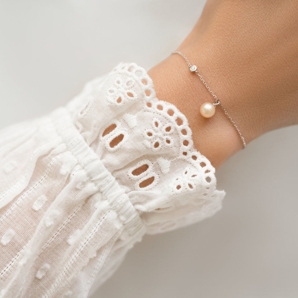 Náramek s diamantem a sladkovodní růžovou perlou Lovely Lake