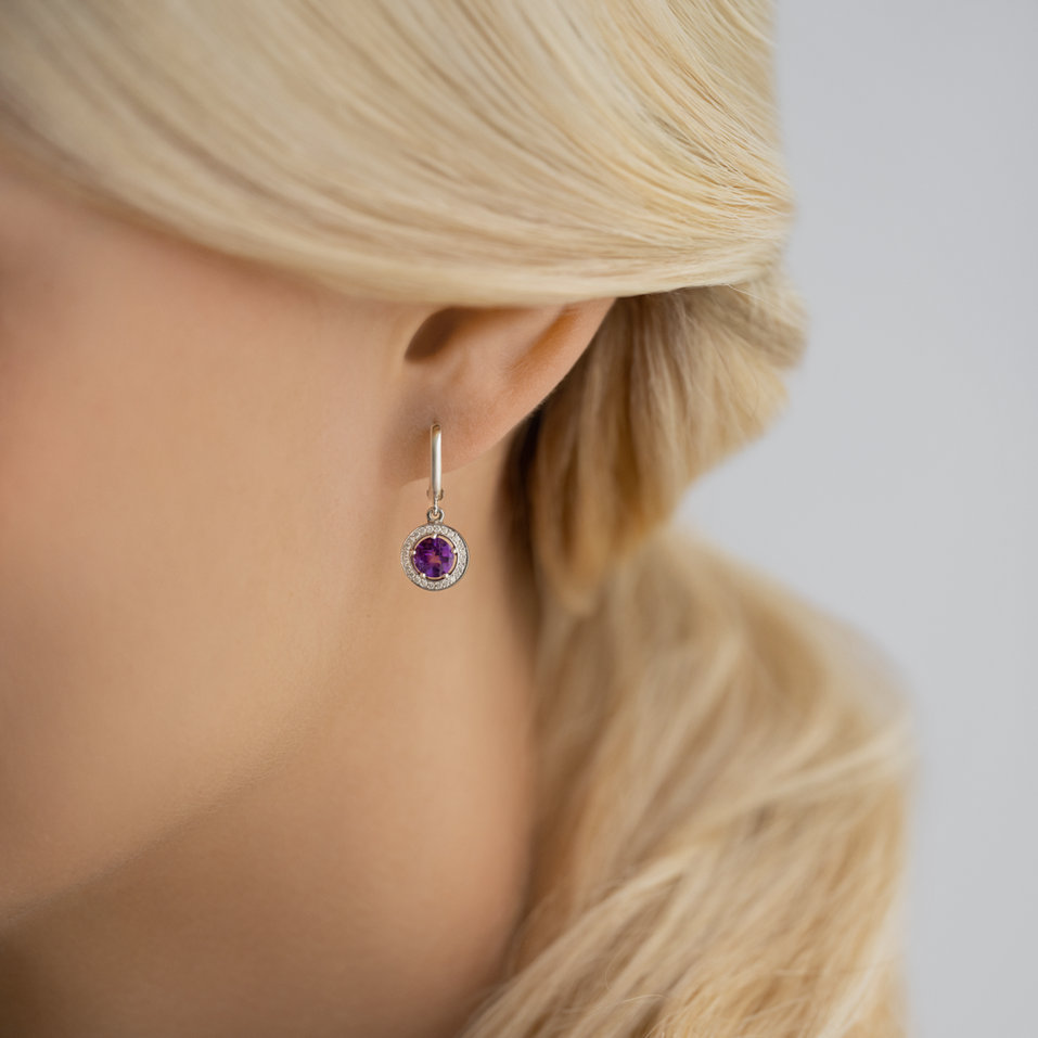 Náušnice s diamanty a ametystem Infinite Hope