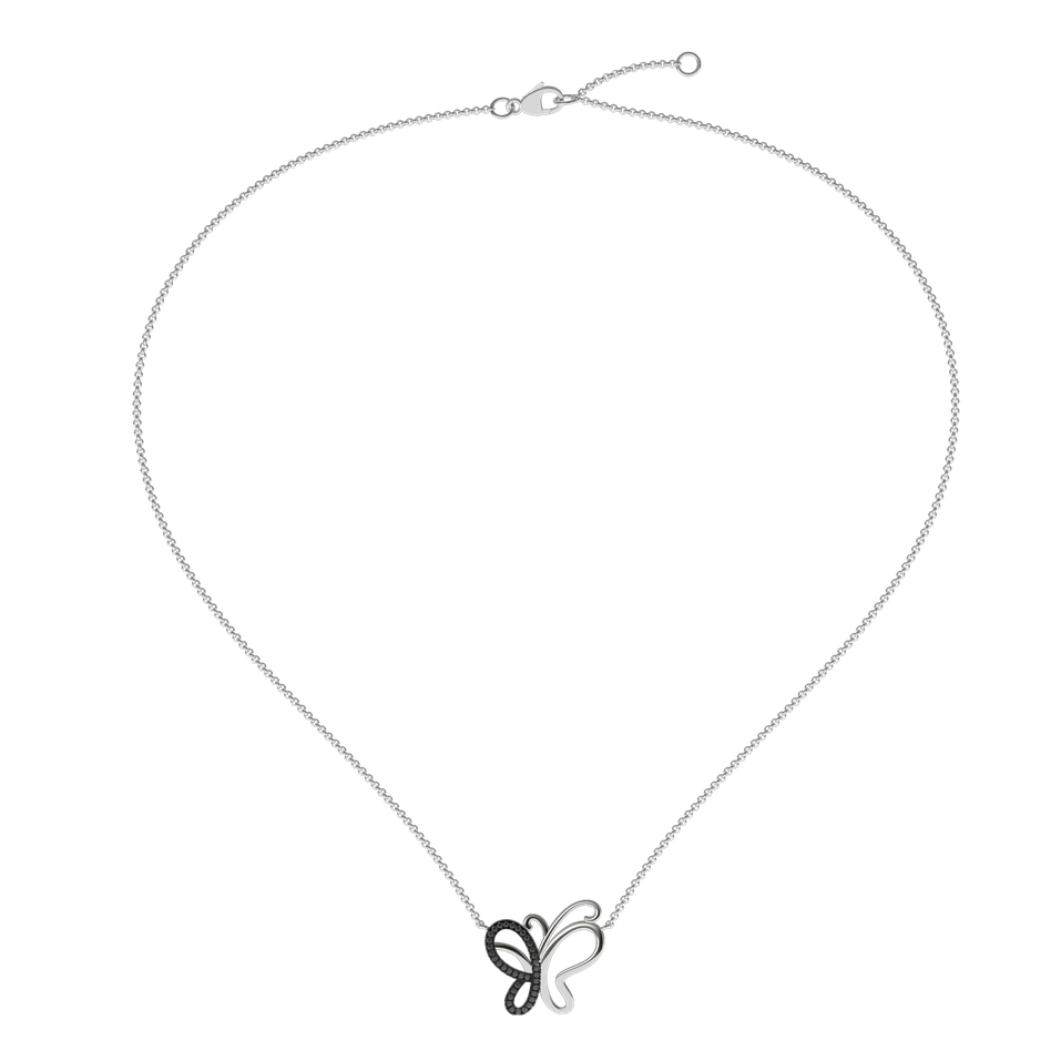 Náhrdelník s černými a bílými diamanty Butterfly