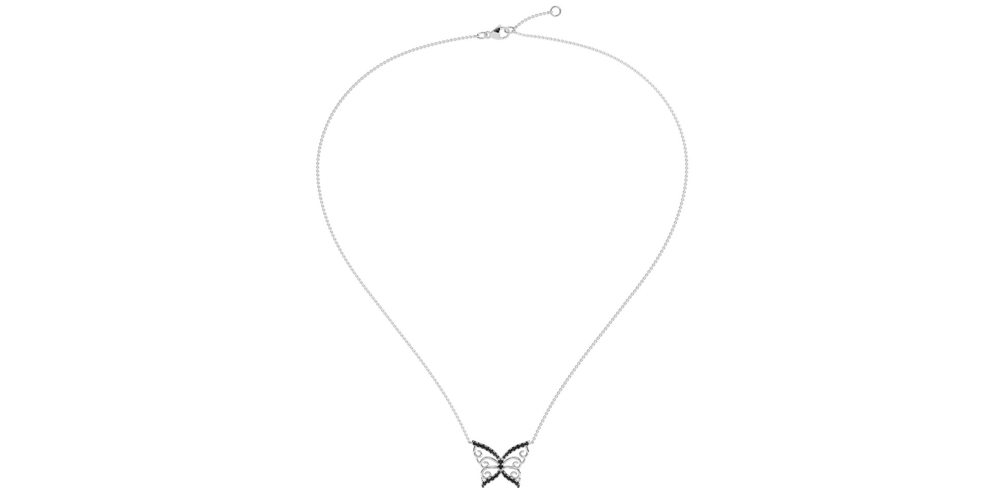 Náhrdelník s černými a bílými diamanty Butterfly