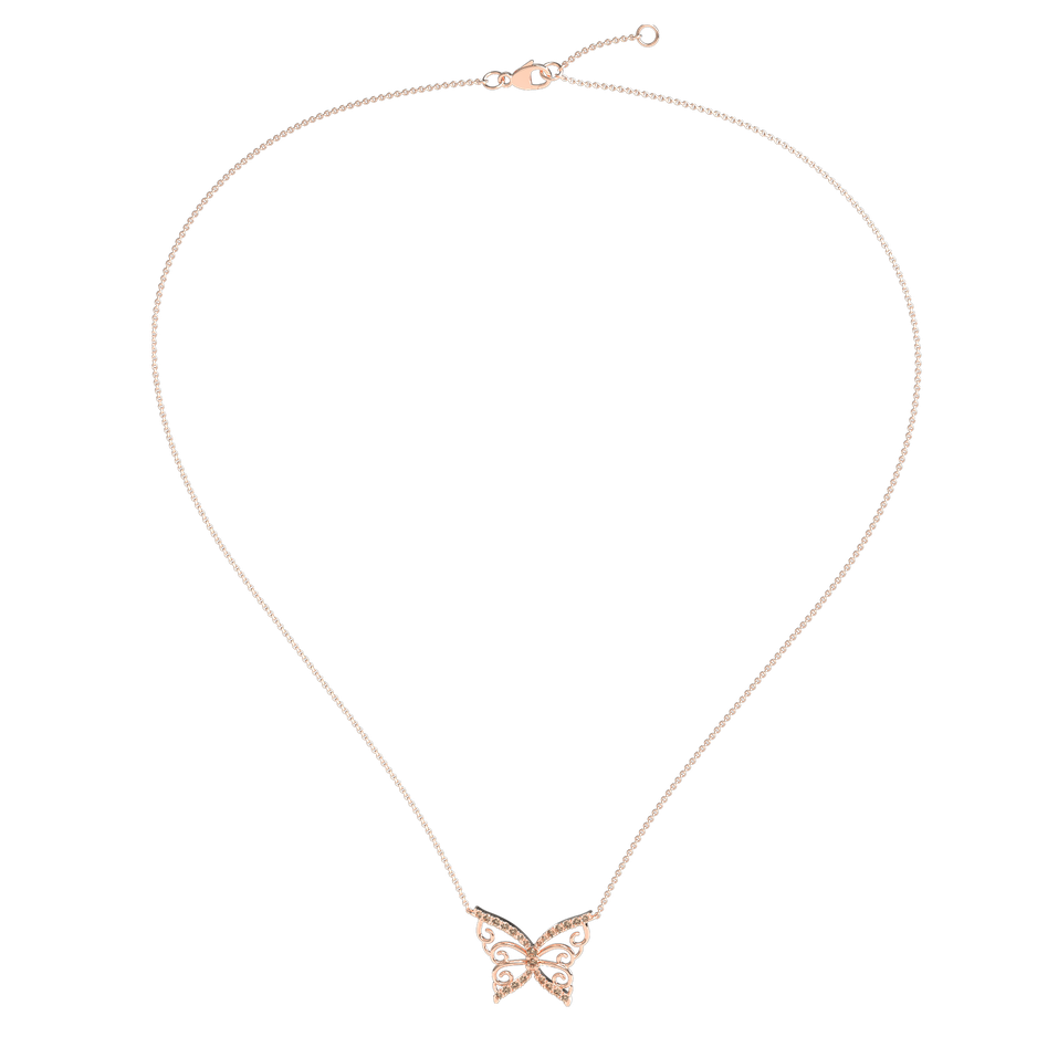 Náhrdelník s hnědými a bílými diamanty Butterfly