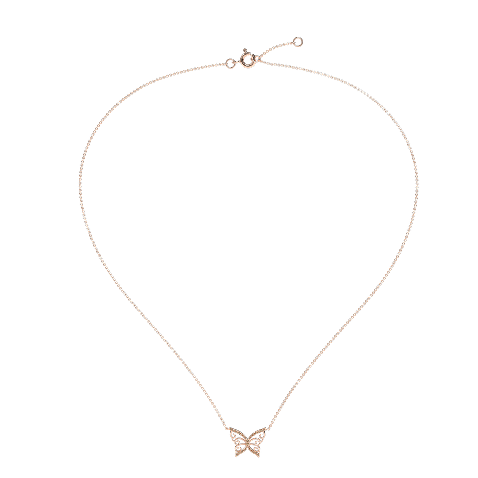 Náhrdelník s hnědými a bílými diamanty Shiny Butterfly