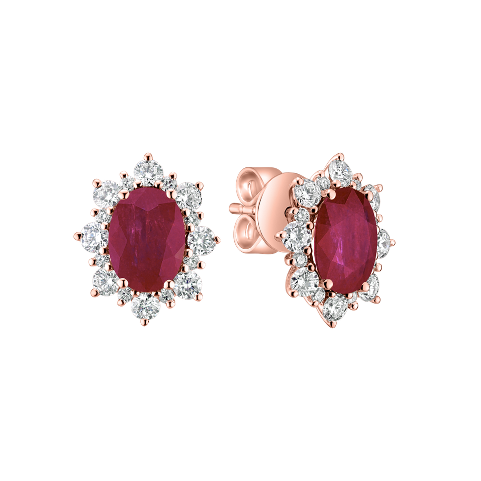Náušnice s diamanty a rubínem Princess