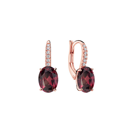 Náušnice s diamanty a rhodolitem Niké Elegance