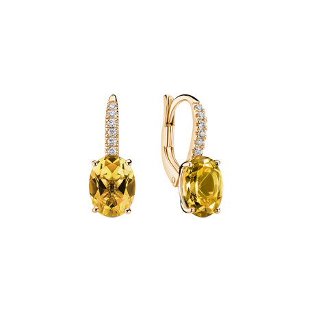 Náušnice s diamanty a citrínem Niké Elegance