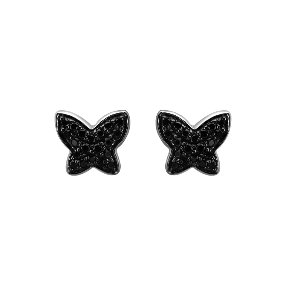 Náušnice s černými diamanty Amazing Butterfly