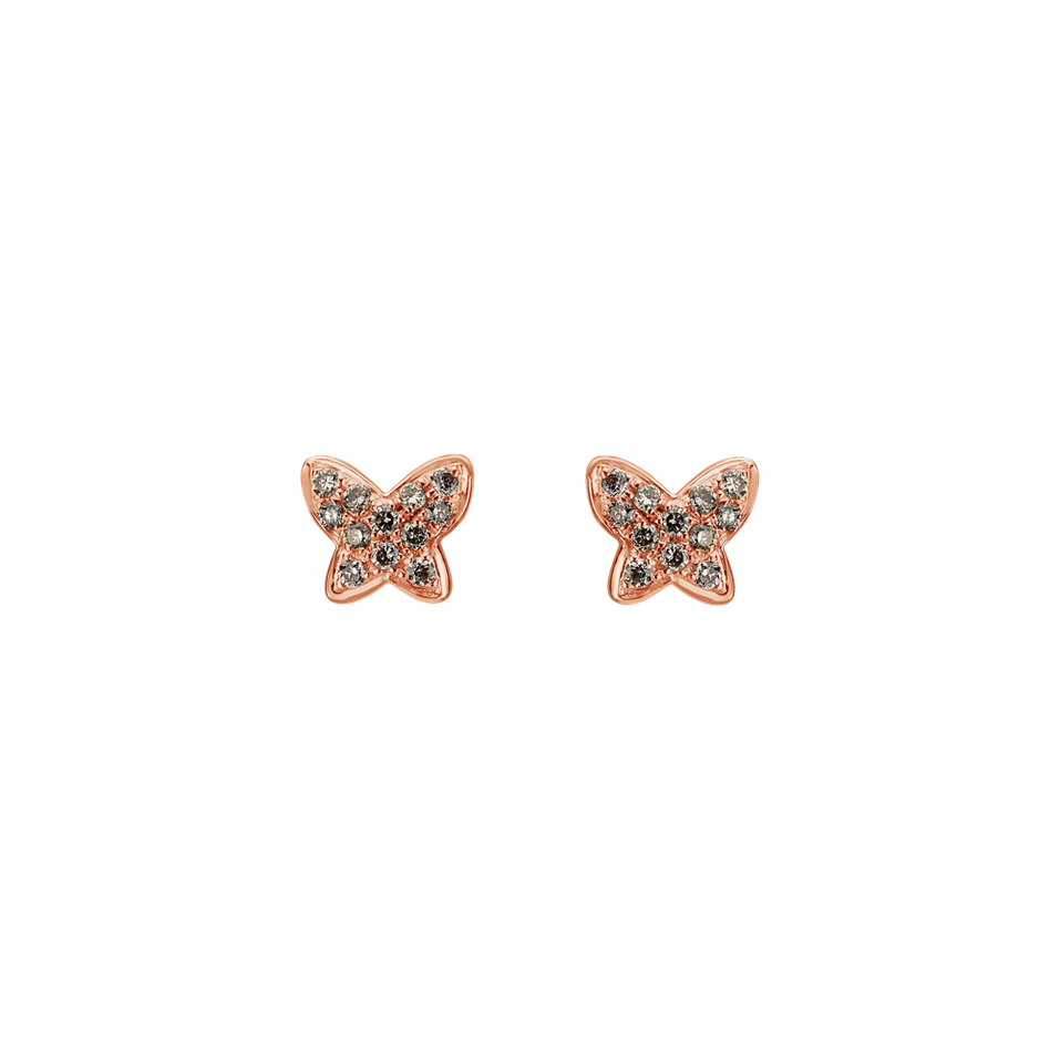 Náušnice s hnědými diamanty Amazing Butterfly